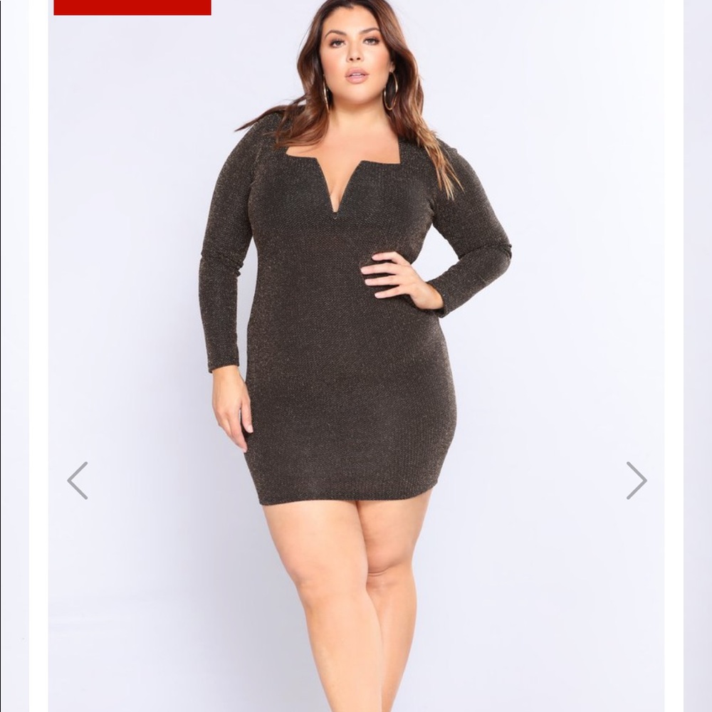 Fashion Nova NWT gold and black long sleeve dress